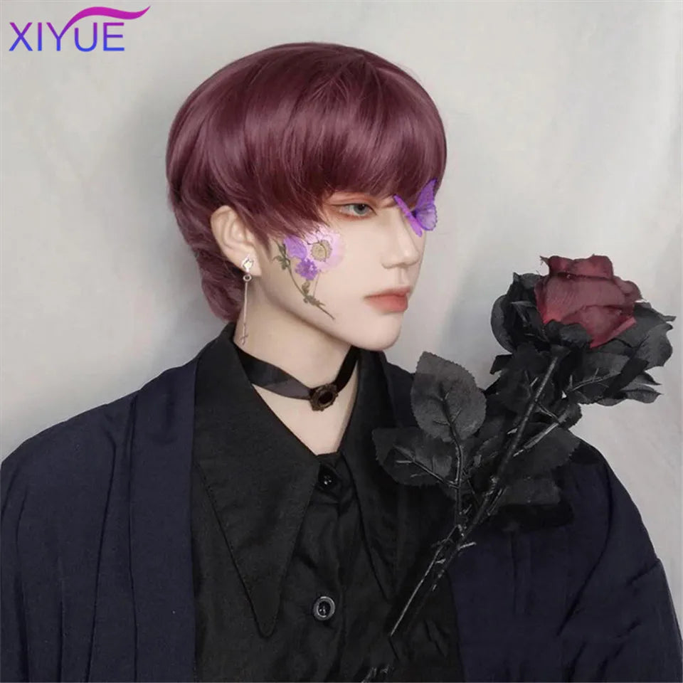 Short Synthetic Men's Breathable Wig Brown Men Boy Short Straight Cosplay Men Party Black Heat Resistant Synthetic Hair Wig