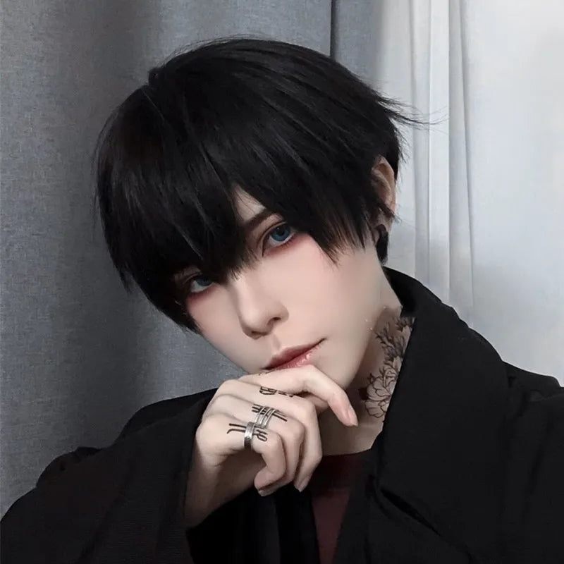 Short Synthetic Men's Breathable Wig Brown Men Boy Short Straight Cosplay Men Party Black Heat Resistant Synthetic Hair Wig