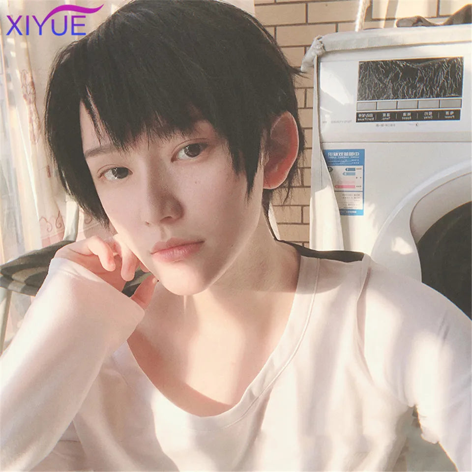 Short Synthetic Men's Breathable Wig Brown Men Boy Short Straight Cosplay Men Party Black Heat Resistant Synthetic Hair Wig