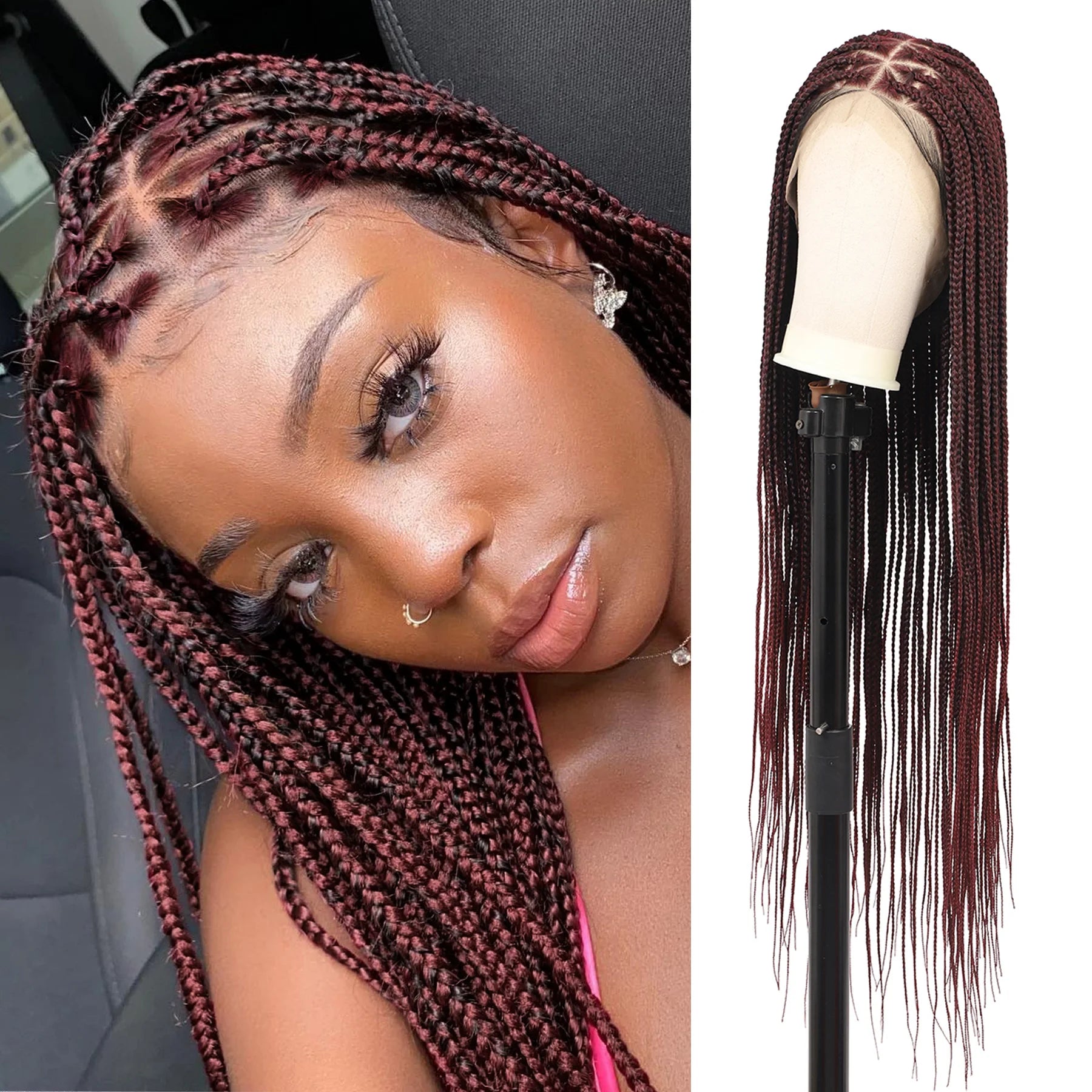 36" Long Triangle Knotless Braid Wig 360 Full Lace for Black Women Offered in 4 Colors Options for Braided Wig
