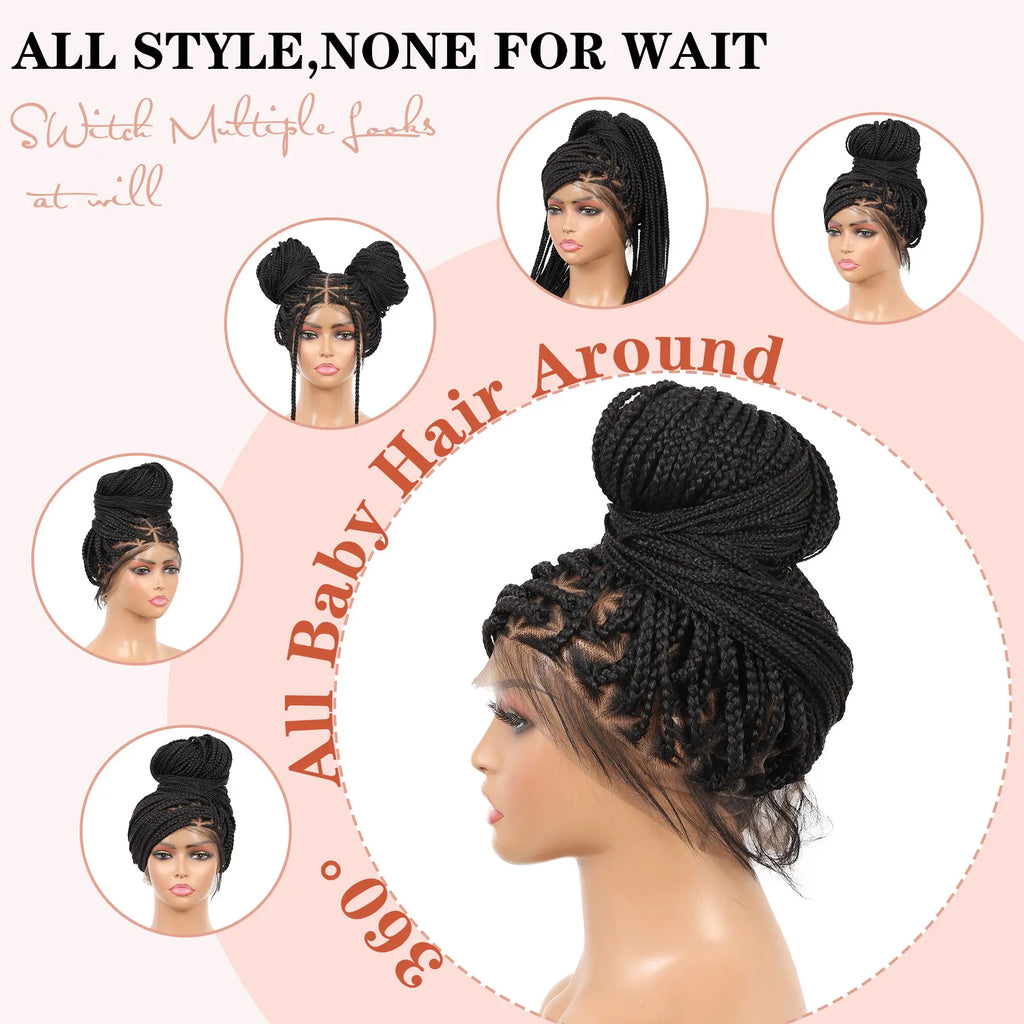 36" Long Triangle Knotless Braid Wig 360 Full Lace for Black Women Offered in 4 Colors Options for Braided Wig