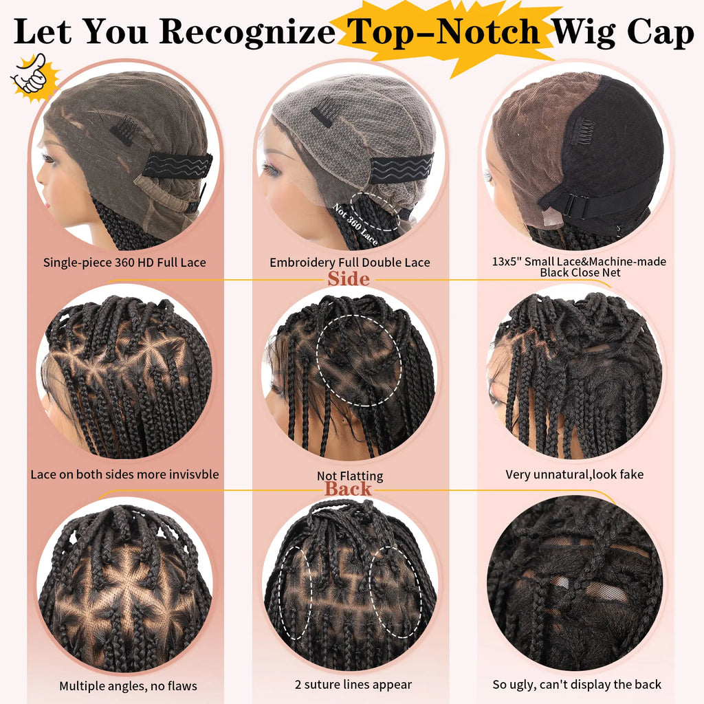 36" Long Triangle Knotless Braid Wig 360 Full Lace for Black Women Offered in 4 Colors Options for Braided Wig
