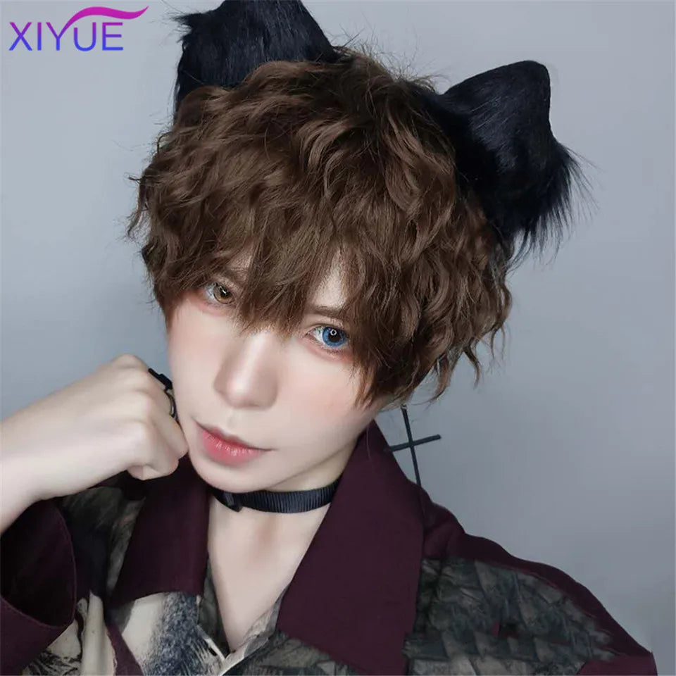 Short Synthetic Men's Breathable Wig Brown Men Boy Short Straight Cosplay Men Party Black Heat Resistant Synthetic Hair Wig