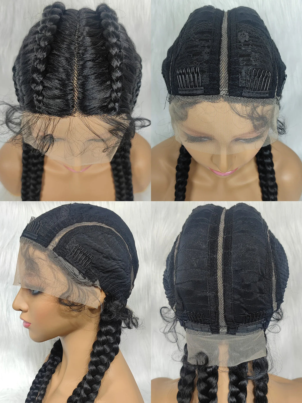 Synthetic Lace Cornrow Box Braids Wig Braided Wigs Burgundy Hair Wig For Black Women American African Wig
