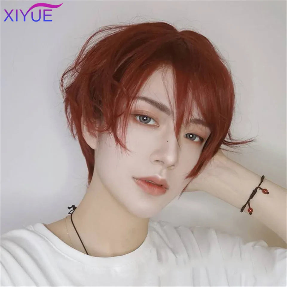 Short Synthetic Men's Breathable Wig Brown Men Boy Short Straight Cosplay Men Party Black Heat Resistant Synthetic Hair Wig