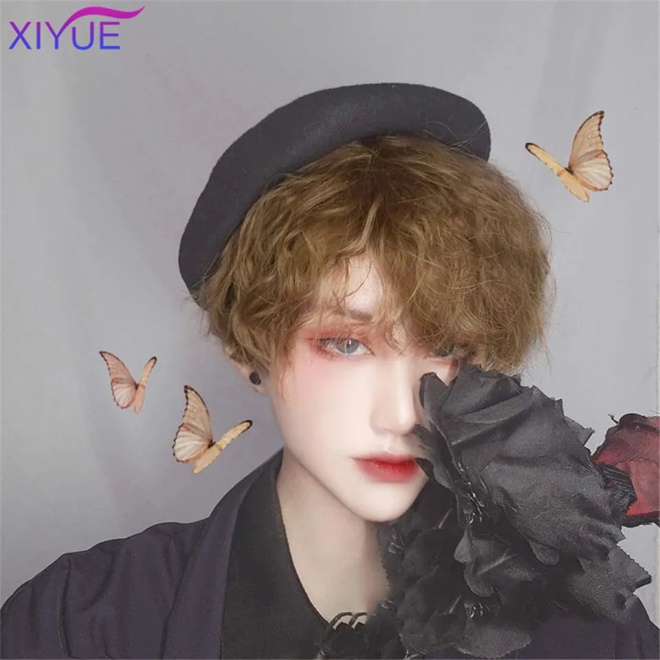 Short Synthetic Men's Breathable Wig Brown Men Boy Short Straight Cosplay Men Party Black Heat Resistant Synthetic Hair Wig