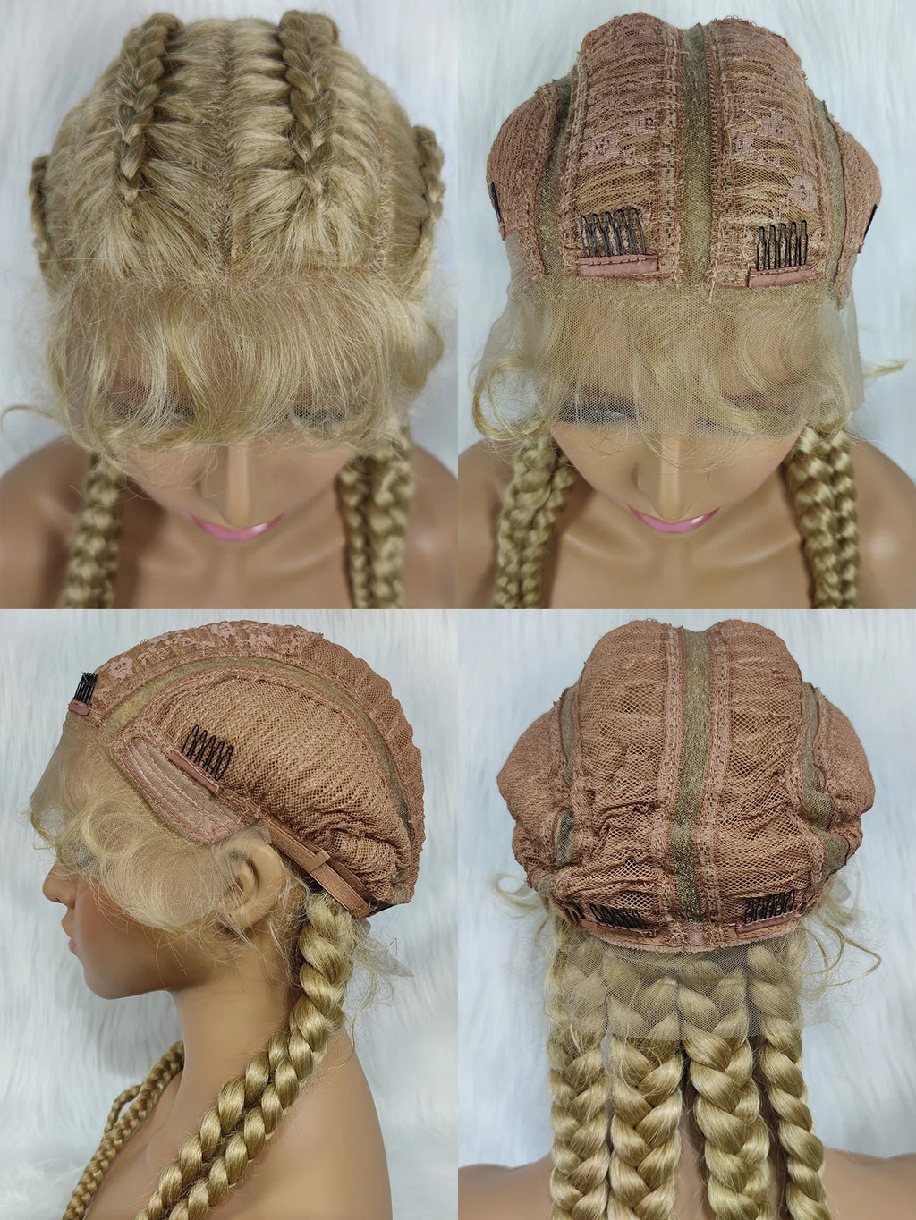 Synthetic Lace Cornrow Box Braids Wig Braided Wigs Burgundy Hair Wig For Black Women American African Wig