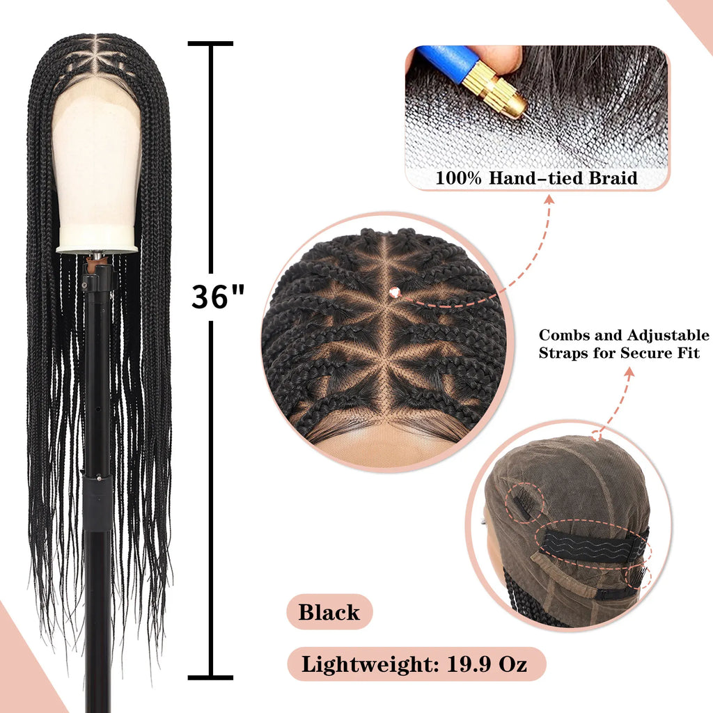 36" Long Triangle Knotless Braid Wig 360 Full Lace for Black Women Offered in 4 Colors Options for Braided Wig