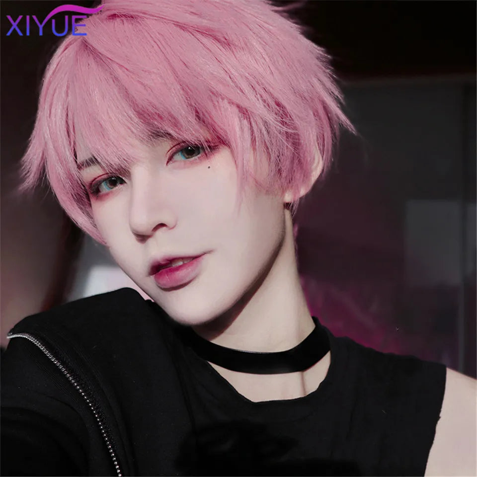 Short Synthetic Men's Breathable Wig Brown Men Boy Short Straight Cosplay Men Party Black Heat Resistant Synthetic Hair Wig