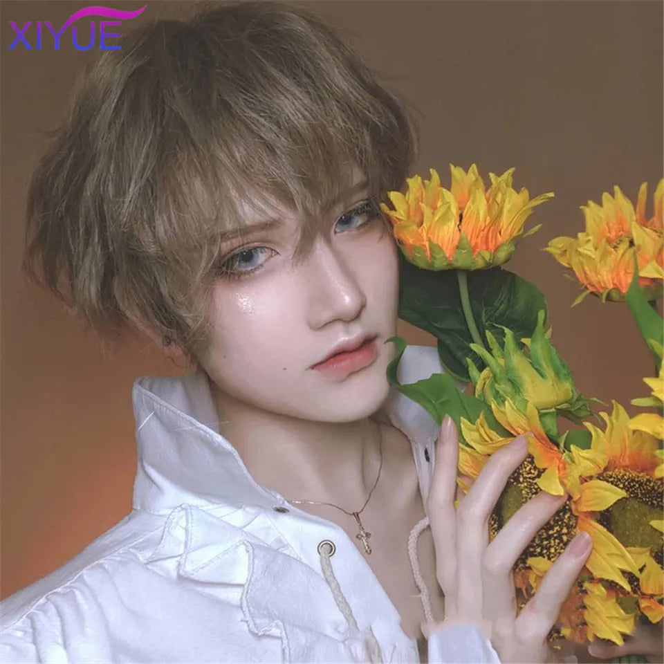 Short Synthetic Men's Breathable Wig Brown Men Boy Short Straight Cosplay Men Party Black Heat Resistant Synthetic Hair Wig
