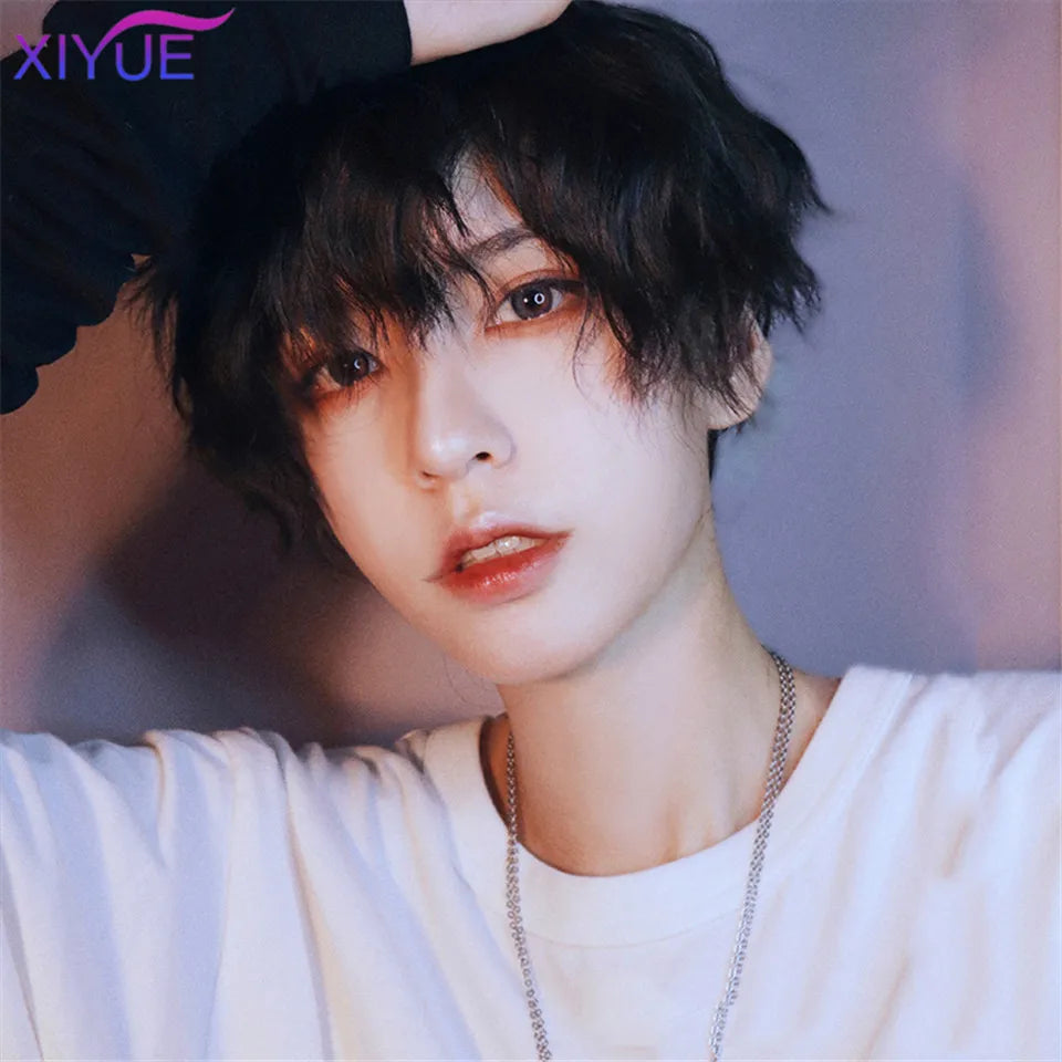 Short Synthetic Men's Breathable Wig Brown Men Boy Short Straight Cosplay Men Party Black Heat Resistant Synthetic Hair Wig