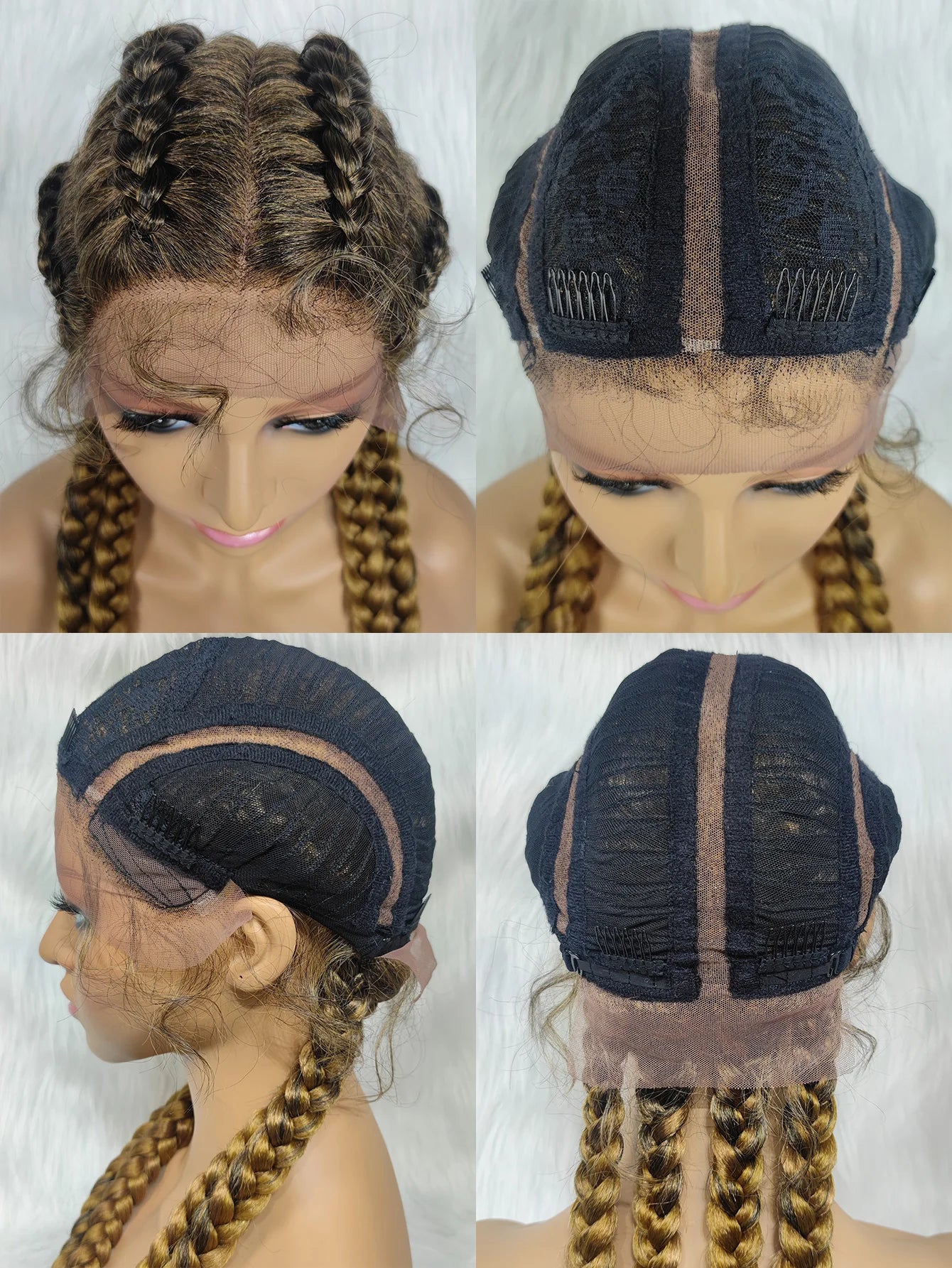 Synthetic Lace Cornrow Box Braids Wig Braided Wigs Burgundy Hair Wig For Black Women American African Wig