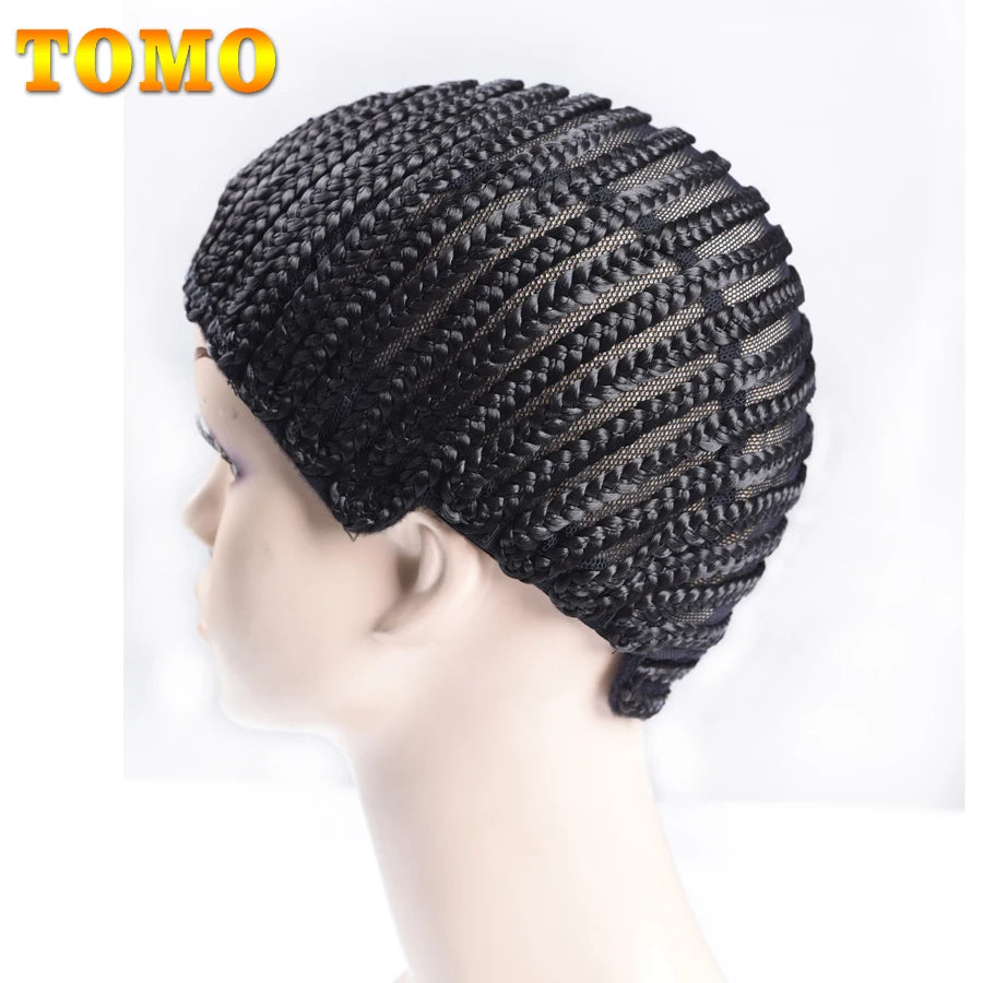 TOMO Black Cornrow Wig Caps With Combs Adjustable Super Elastic Cornrow Cap For Weave Crochet Braid Easy Sew In Cornrow Wig Cap