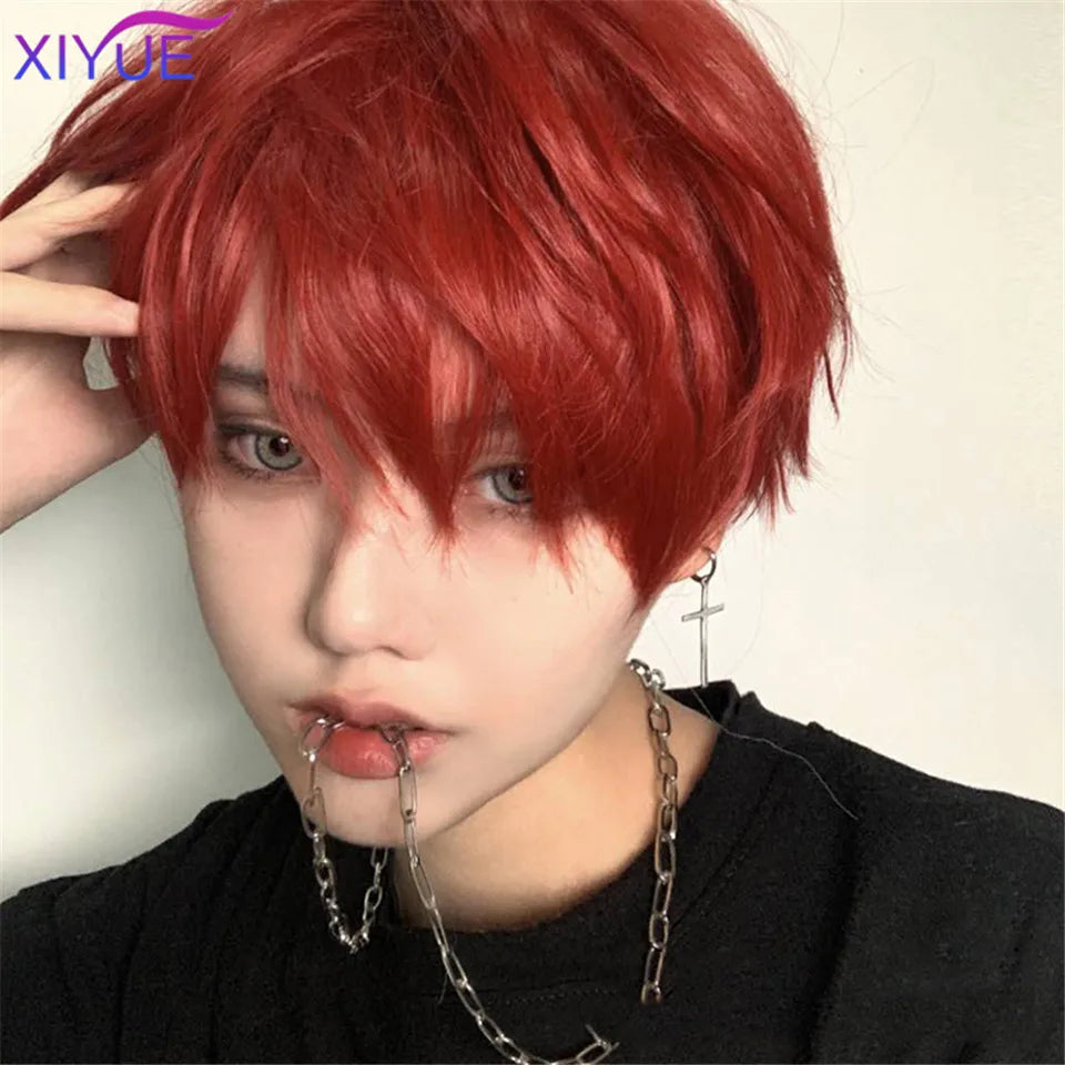 Short Synthetic Men's Breathable Wig Brown Men Boy Short Straight Cosplay Men Party Black Heat Resistant Synthetic Hair Wig