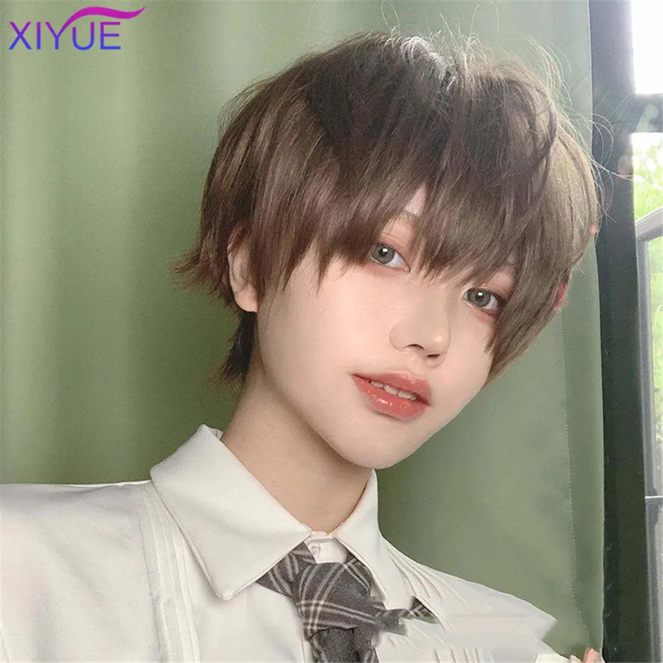 Short Synthetic Men's Breathable Wig Brown Men Boy Short Straight Cosplay Men Party Black Heat Resistant Synthetic Hair Wig