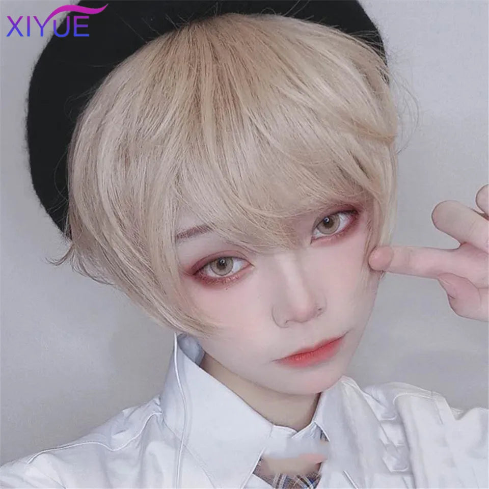 Short Synthetic Men's Breathable Wig Brown Men Boy Short Straight Cosplay Men Party Black Heat Resistant Synthetic Hair Wig