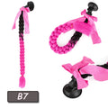 Benehair Syntheitc Helmet Pigtails Gradient Ramp Helmet Braids Ponytail Hair with Suction Cup with Bowknot for Motor Bike 1PCS