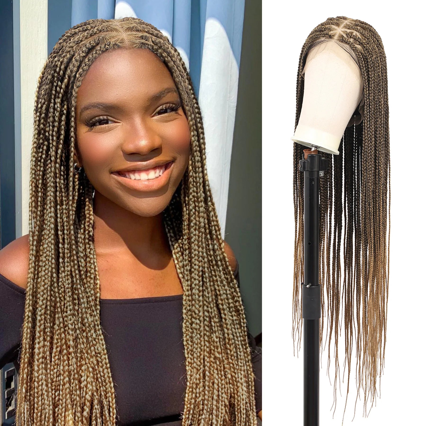 36" Long Triangle Knotless Braid Wig 360 Full Lace for Black Women Offered in 4 Colors Options for Braided Wig