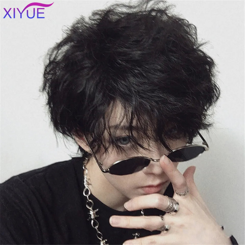 Short Synthetic Men's Breathable Wig Brown Men Boy Short Straight Cosplay Men Party Black Heat Resistant Synthetic Hair Wig