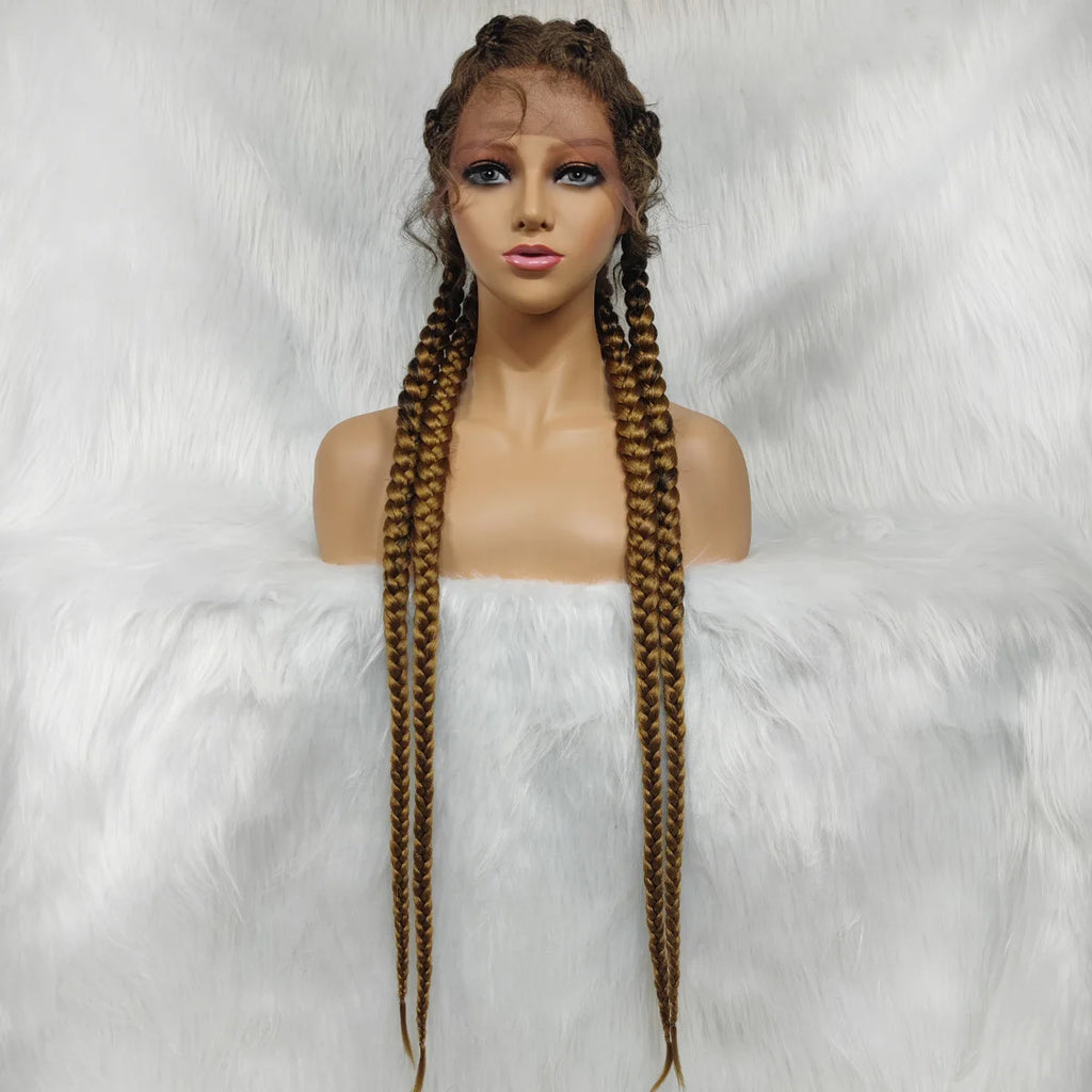 Synthetic Lace Cornrow Box Braids Wig Braided Wigs Burgundy Hair Wig For Black Women American African Wig