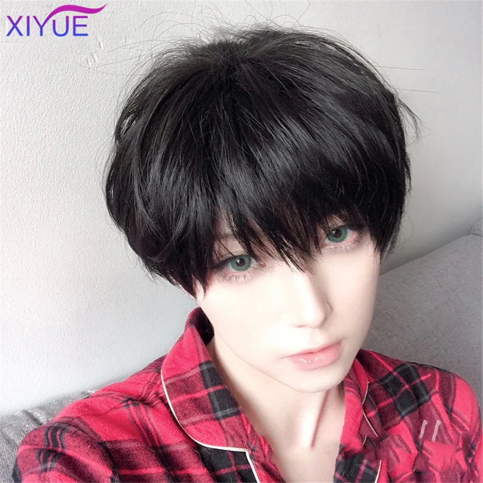 Short Synthetic Men's Breathable Wig Brown Men Boy Short Straight Cosplay Men Party Black Heat Resistant Synthetic Hair Wig