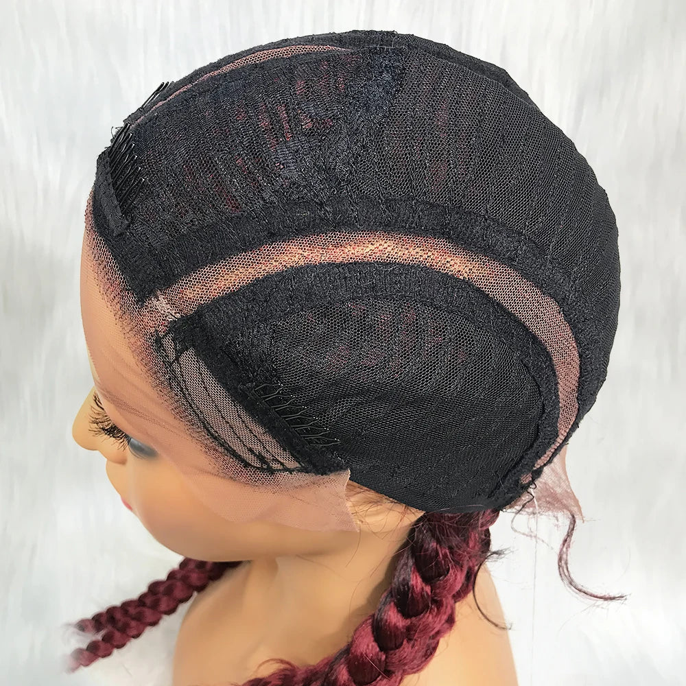 Synthetic Lace Cornrow Box Braids Wig Braided Wigs Burgundy Hair Wig For Black Women American African Wig