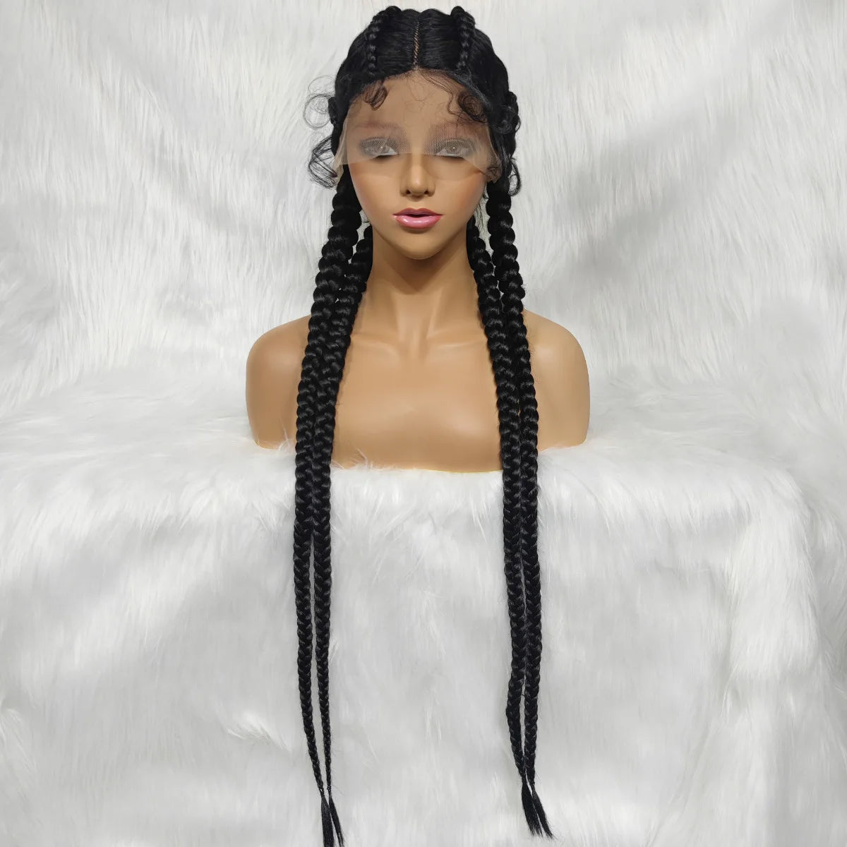 Synthetic Lace Cornrow Box Braids Wig Braided Wigs Burgundy Hair Wig For Black Women American African Wig