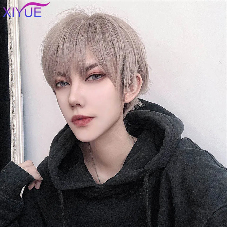 Short Synthetic Men's Breathable Wig Brown Men Boy Short Straight Cosplay Men Party Black Heat Resistant Synthetic Hair Wig
