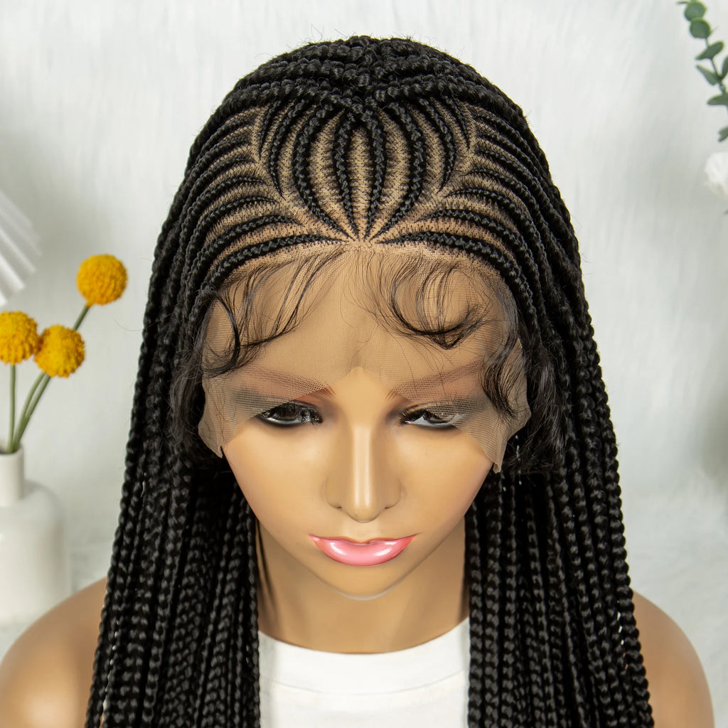36Inch Cornrow Braided Wigs Box Braids Wig Synthetic Full Lace  Braided Wig for Black Women Blended Lace Front Braiding Hair Wig