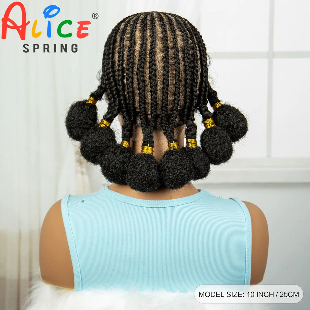 10Inch Short Natural Cornrow Braided Wigs with Baby Hair Synthetic Transparent Full Lace Handmade Bantu Braids Wigs for Women