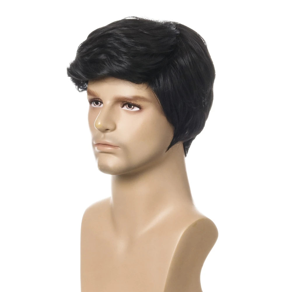 Exceptional! Fashion Wig Short Black Male Straight Synthetic Wig for Men Hair Fleeciness Realistic Natural Black Toupee Wigs
