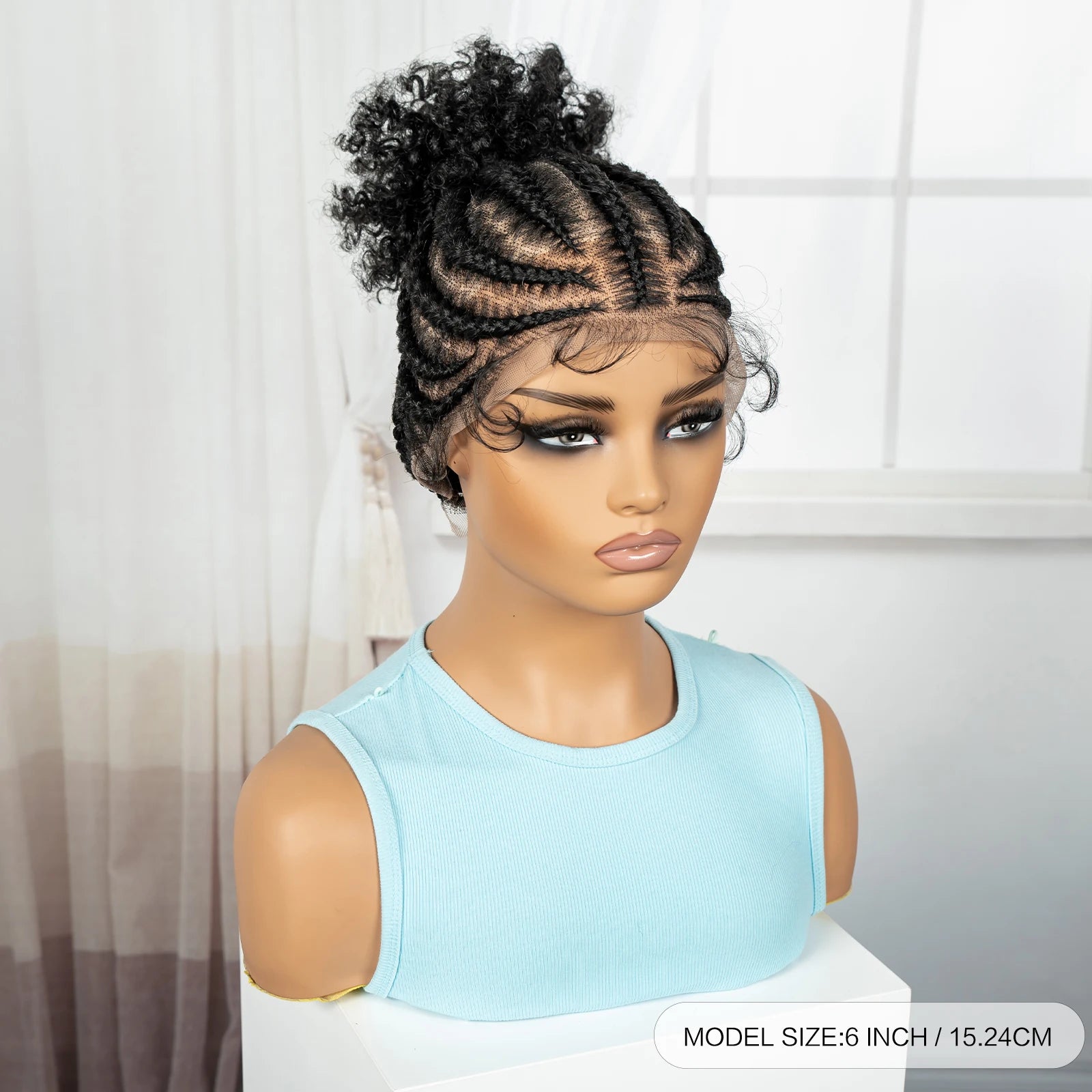 Cornrow Braided Wigs Synthetic Full Lace Braids Wig with Baby Hair Short Afro Curly Knotless Braided Lace Wig for Black Women