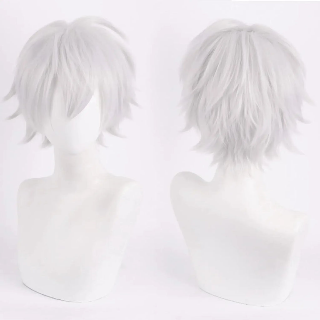 White Short Wig for Boy White Wig Cosplay Wig 4inch Straight Wavy Cosplay Wig for Men Synthetic Wig