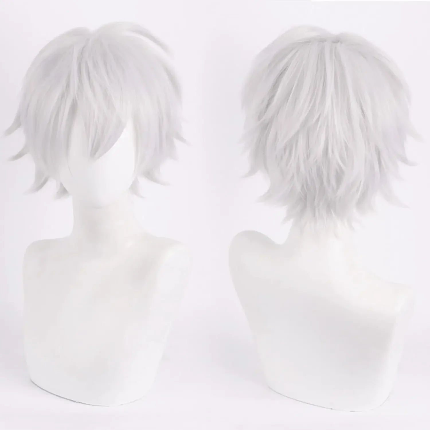 White Short Wig for Boy White Wig Cosplay Wig 4inch Straight Wavy Cosplay Wig for Men Synthetic Wig