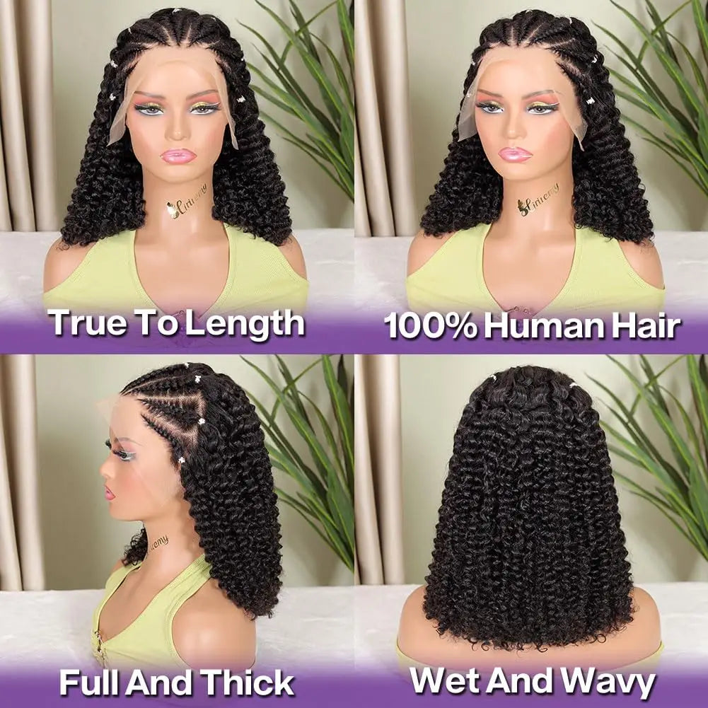 Cornrow Braid Bob Wig Deep Curly Brazilian Human Hair Knotless 13x4 Full Lace Wigs Pre Braided Boho Box Braids Wig For Women
