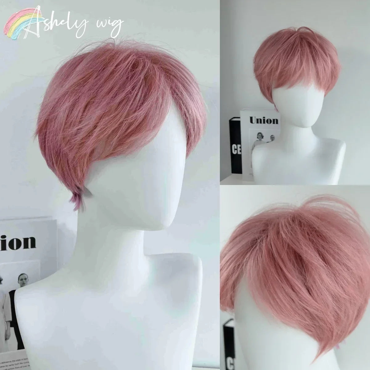 Pink Short Wig for Boy Men Cool Cosplay Blonde Black Wigs Synthetic Wig Heat Resistant Fiber Peruca Cacheada Sintetica