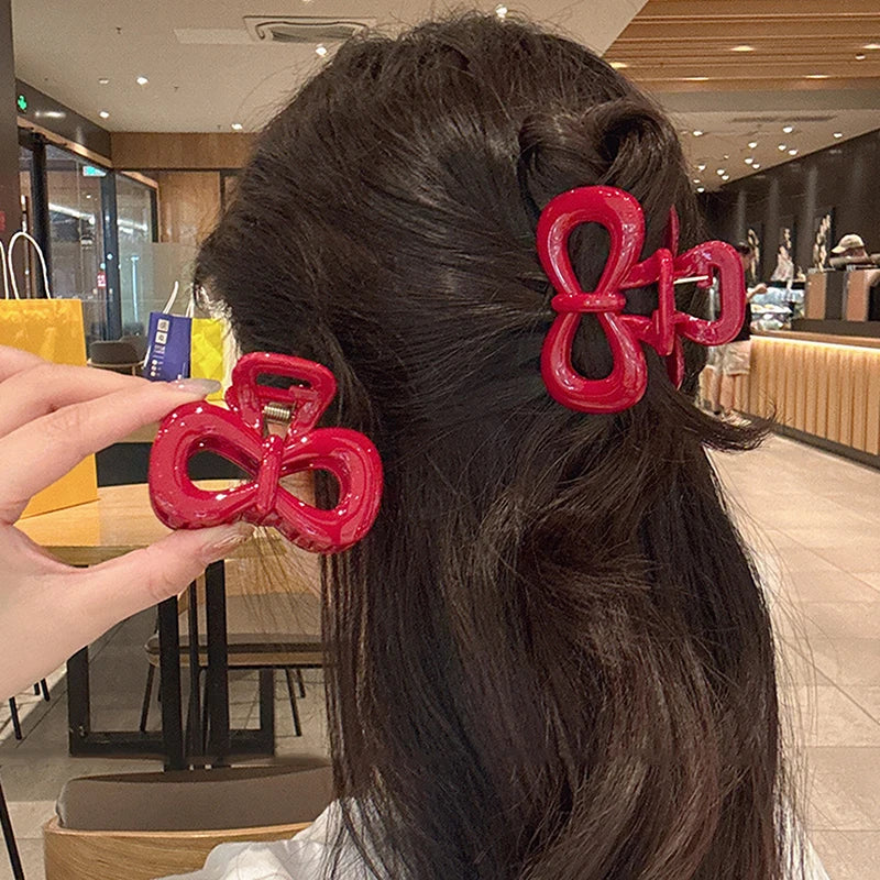 1/2pcs Vintage Elegant Polka Dot Red Bow Hair Clip Shark Claw Clamp Hairpin Barrette Korean Hair Headwear Accessories for Women