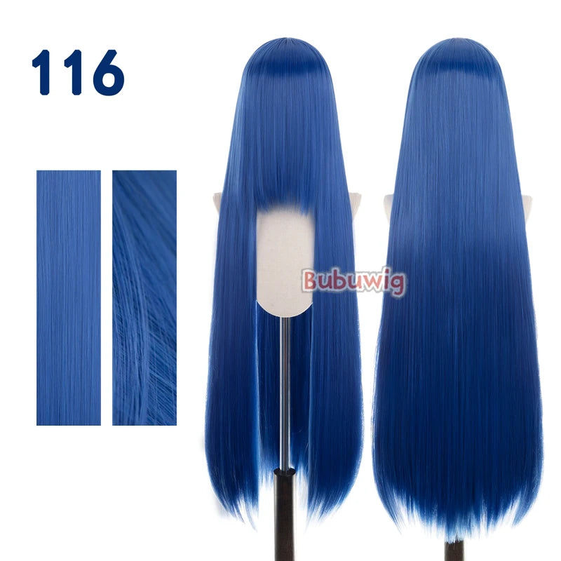 Bubuwig Synthetic Hair 100cm Long Straight Pure Color Cosplay Wigs Over 100 Colors Pink Orange Blonde Green Wig Heat Resistant