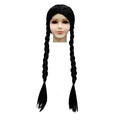 Kids Black Double Braid Flat Bangs for Girls Wednesday Role-playing Synthetic Wig Suitable for Parties Girl Wednesday Cosplay