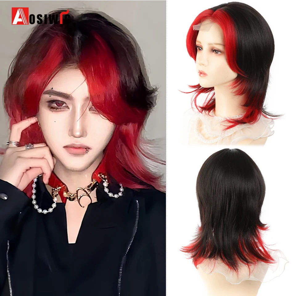 AOSIWIG  Short Curly Cosplay Men Boy Party Light Yellow Synthetic Heat Resistant Hair Wigs Men's Breathable Wig