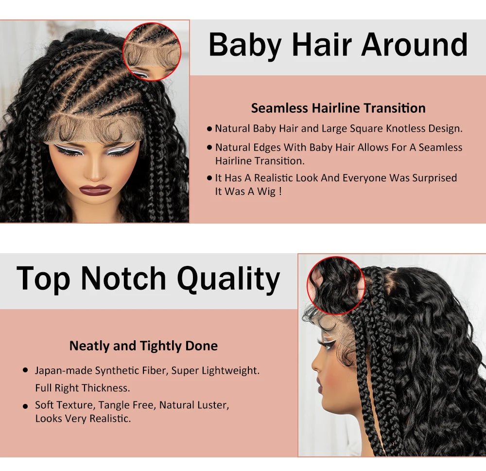 26Inch Cornrow Braided Wigs 13x6 Transparent Lace Front Deep Wave Hair Wigs Synthetic Kinky Curly Brazilian Hair Wigs for Women