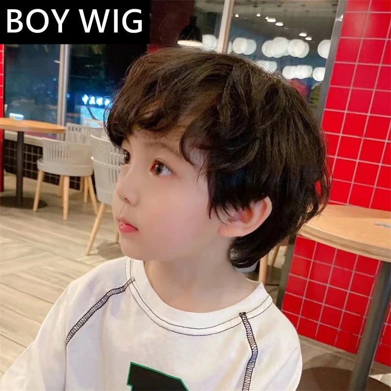 Little Boys Wig Kids Micro Curly Hair Baby Black Toupee Children Headgear Toddlers Headdress Schoolboy Headwear 2-5Y
