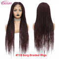 36Inch Synthetic Long Box Braided Wig Full Lace Straight Cornrow Braiding Wig Burgundy Knotless Cornrow Braid Wig With Baby Hair