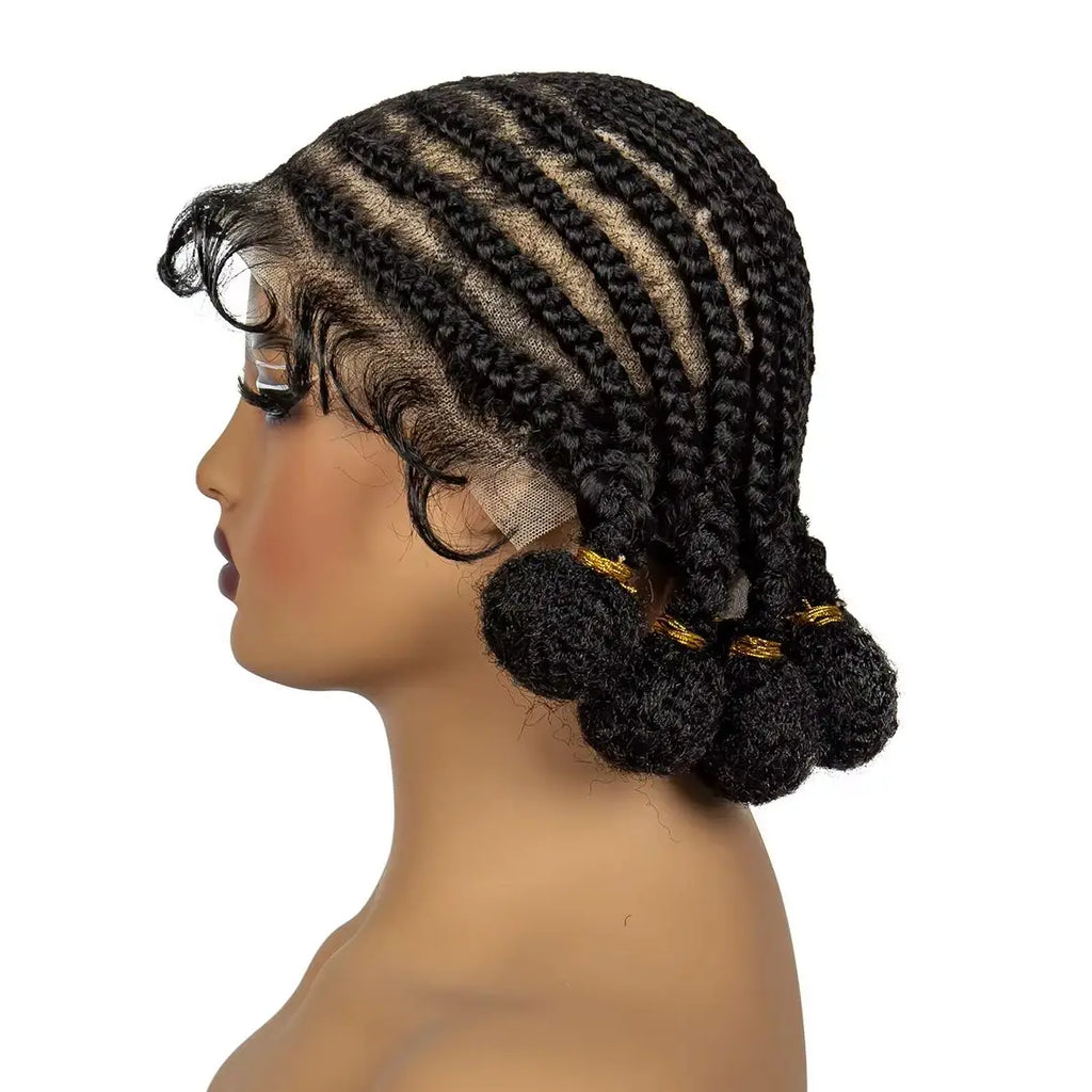 10Inch Short Natural Cornrow Braided Wigs with Baby Hair Synthetic Transparent Full Lace Handmade Bantu Braids Wigs for Women