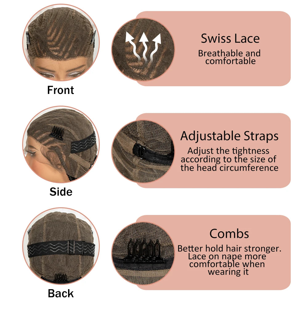 Cornrow Braided Wigs 36in Synthetic Full Lace Braiding Hair Wigs Knotless Lace Frontal Braids Wig with Baby Hair for Black Women
