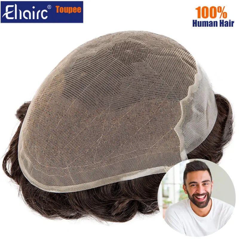 Q6 Men's Wig Human Male Hair Prosthesis Lace & Knotted PU Wigs for Men ,Wigs for Men 100% Soft Human Hair Prosthesis for Men