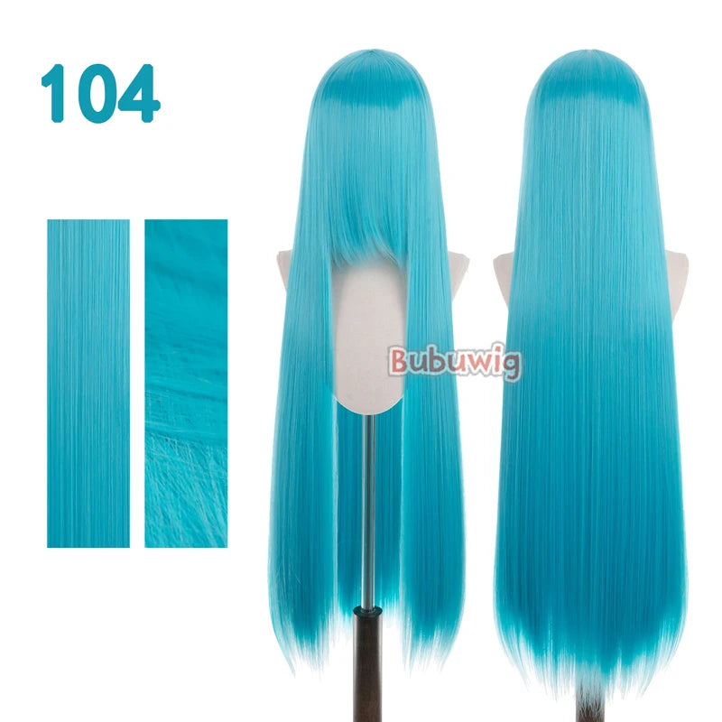 Bubuwig Synthetic Hair 100cm Long Straight Pure Color Cosplay Wigs Over 100 Colors Pink Orange Blonde Green Wig Heat Resistant
