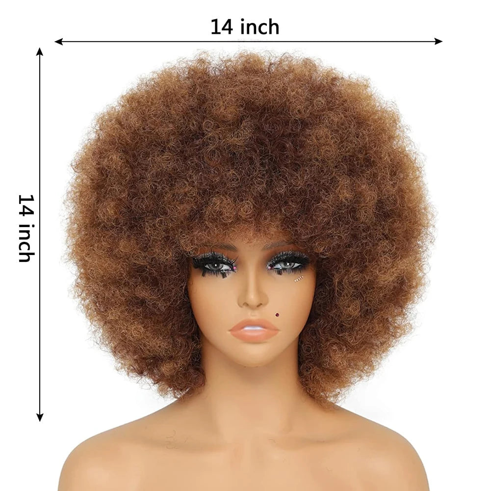 Synthetic Afro Kinky Curly Wig for Women Black 70s Bouncy and Soft Afro Puff Wigs Natural Looking Full Wigs for Party Cosplay