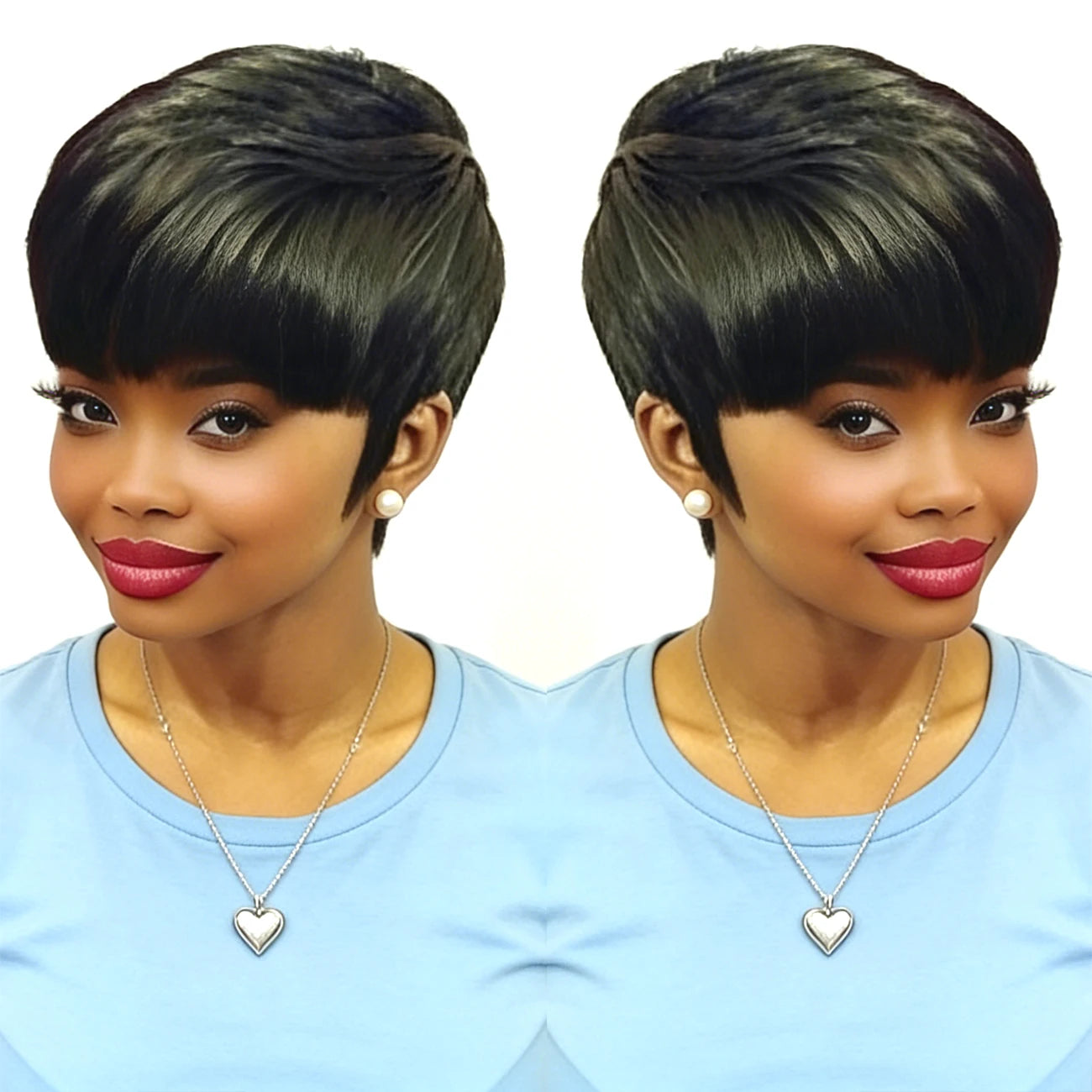 Human Hair Wigs for Women with Bangs 150% Density Straight Hair, Short Pixie Cut Human Hair Wig, Full Machine Made for Daily Wea