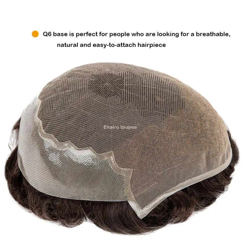 Q6 Men's Wig Human Male Hair Prosthesis Lace & Knotted PU Wigs for Men ,Wigs for Men 100% Soft Human Hair Prosthesis for Men
